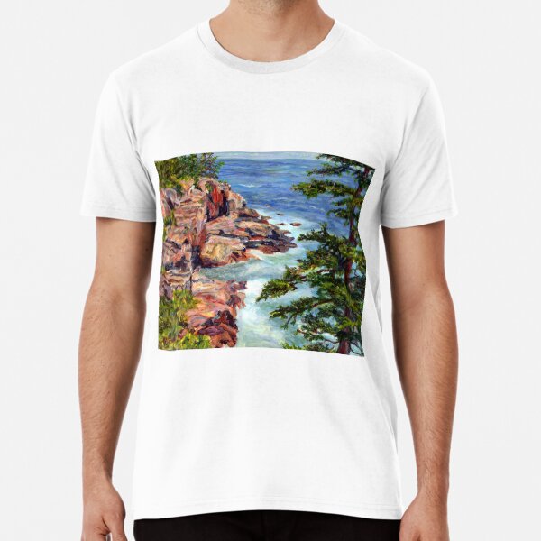 Thunder Hole, Arcadia National Park, Ocean island cliffs on the Maine Coast. From original oil painting by Pamela Parsons Premium T-Shirt