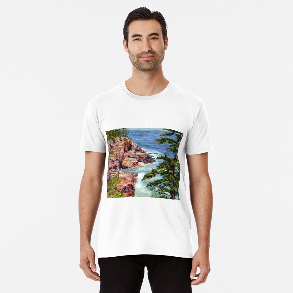 Thunder Hole, Arcadia National Park, Ocean island cliffs on the Maine Coast. From original oil painting by Pamela Parsons Premium T-Shirt