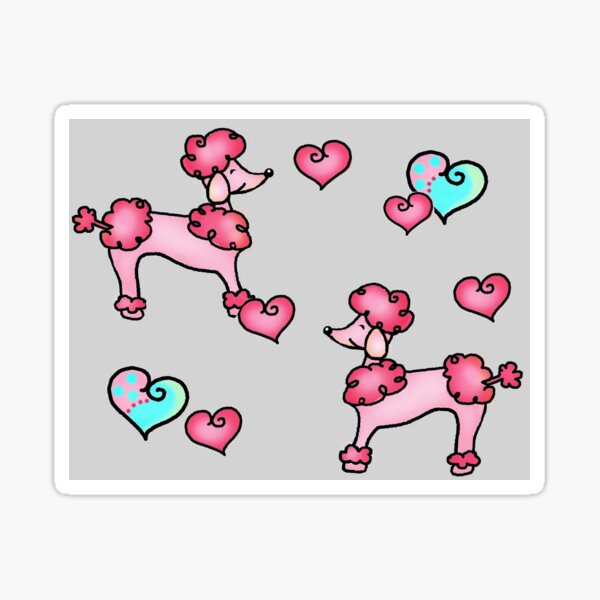 Pink Poodle Love on Grey Sticker