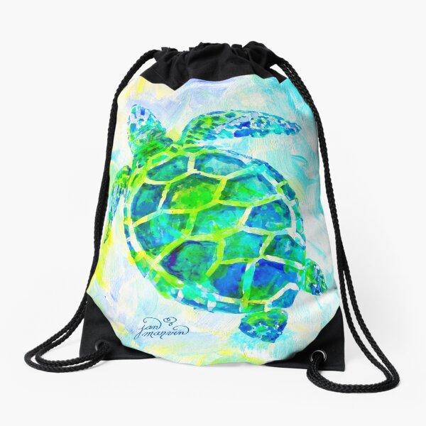 Sea Turtle with background by Jan Marvin Drawstring Bag