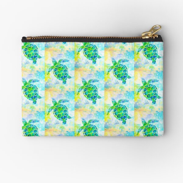 Sea Turtle with background by Jan Marvin Zipper Pouch