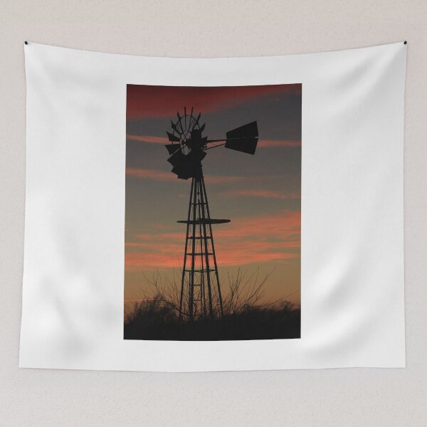 Item preview, Christmas Sunset with a Windmill silhouette and clouds. designed and sold by ROBERTDBROZEK.