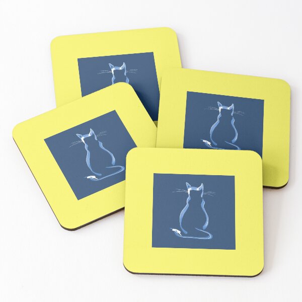 Item preview, Sitting Cat from behind in Blue on Yellow designed and sold by Istvan Ocztos.