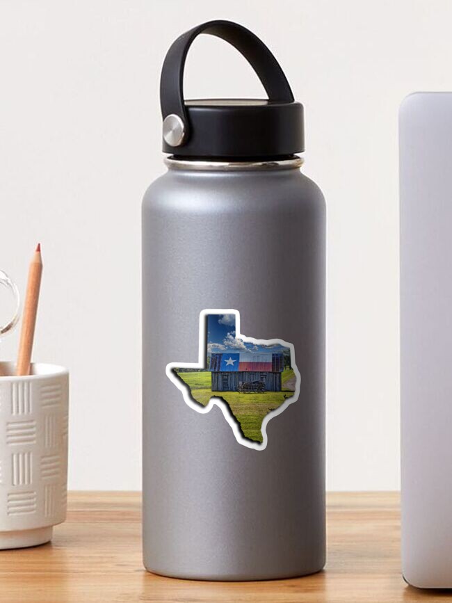 Sticker, Lone Star Pride - Texas Shape Filled with Texas Flag Shed and Buckboard designed and sold by Warren Paul Harris