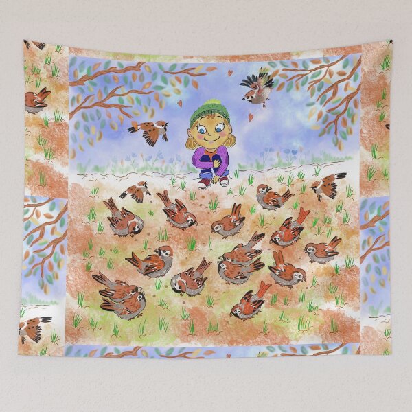 Item preview, Feeding sparrows in the park designed and sold by Shalinee Laval.