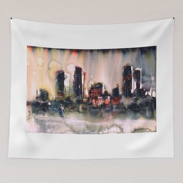 Item preview, Milwaukee, WI skyline watercolor painting.   designed and sold by rfoxphoto.