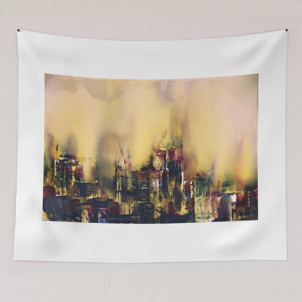 Item preview, Watercolor painting of skyline of downtown Raleigh, NC at sunrise. designed and sold by rfoxphoto.