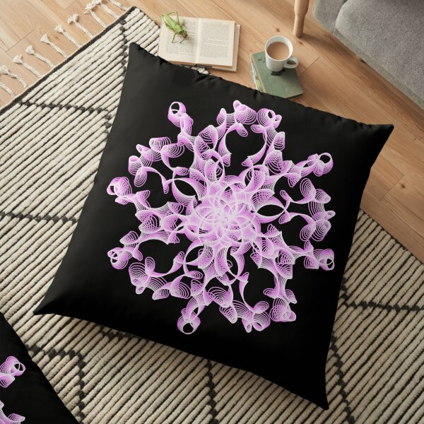 Abstract Flower in Lilac and Black Floor Pillow