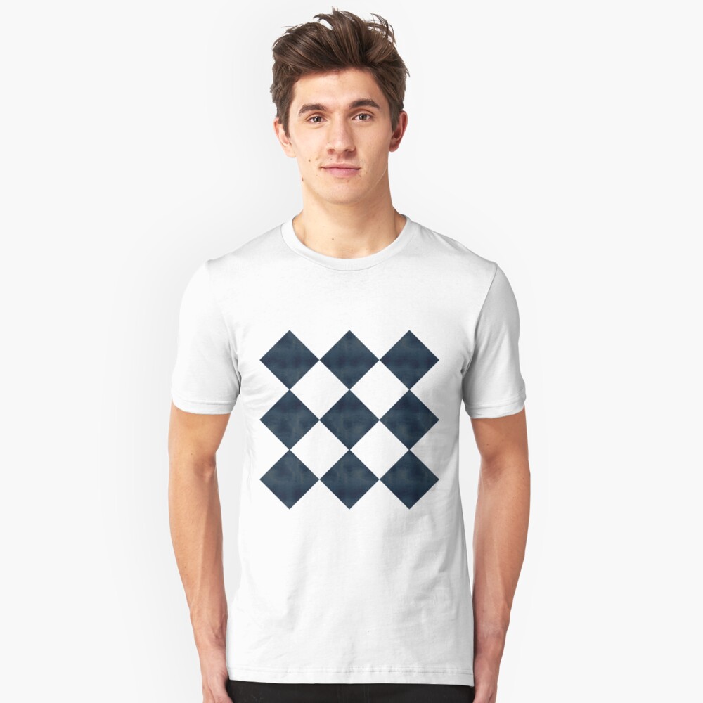 Aged Black And White Diagonal Checks Slim Fit T-Shirt