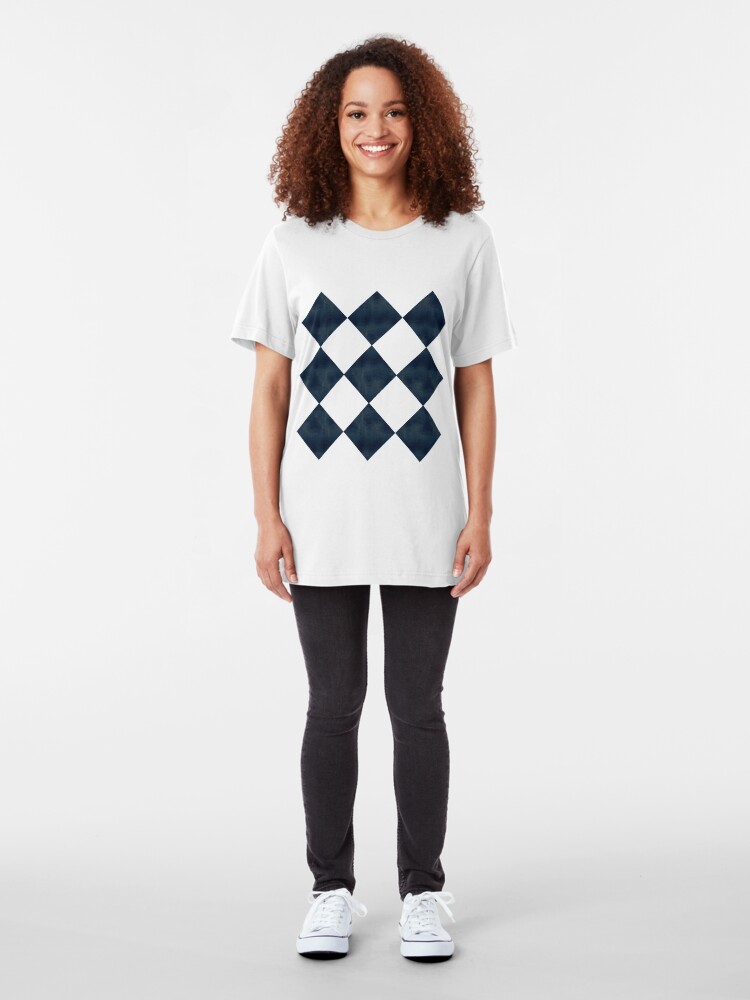 Alternate view of Aged Black And White Diagonal Checks Slim Fit T-Shirt