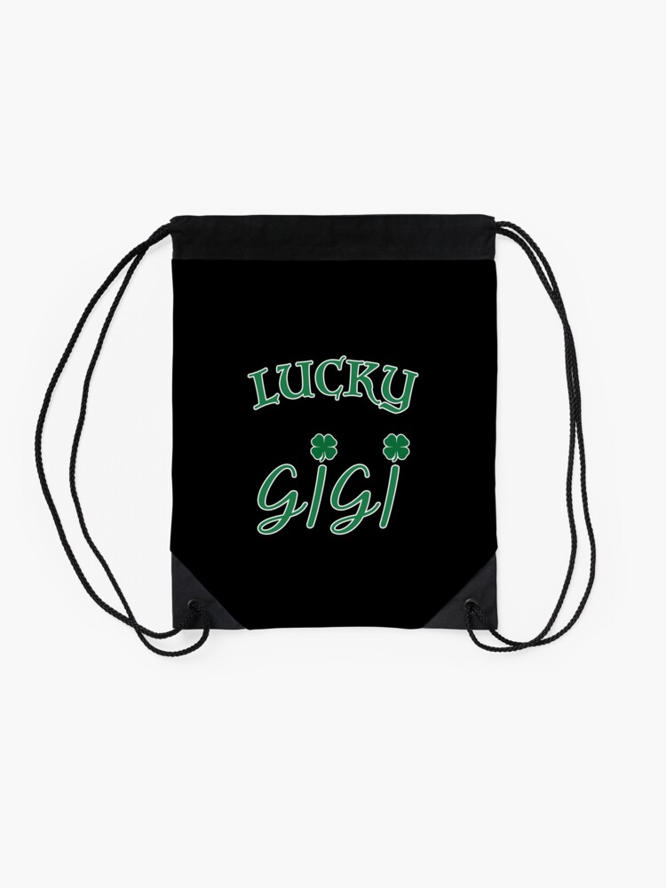 Alternate view of Lucky Gigi St Patrick Day Grandma Shamrock gift. Drawstring Bag