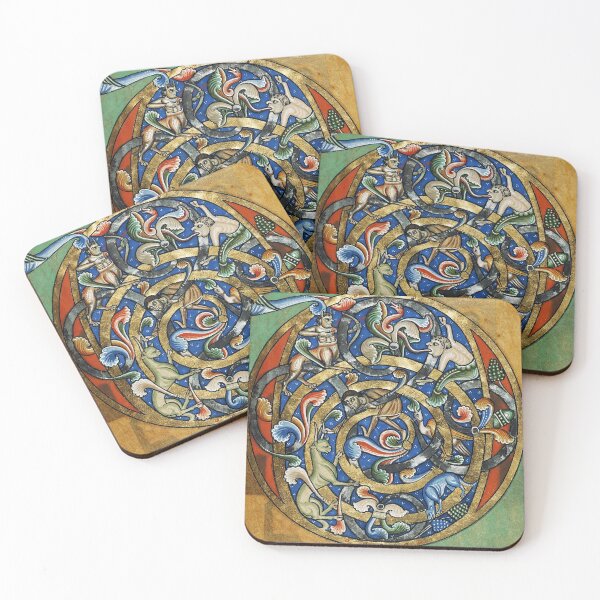 Item preview, MEDIEVAL BESTIARY Fantastic Animals Gold Blue Round designed and sold by BulganLumini.