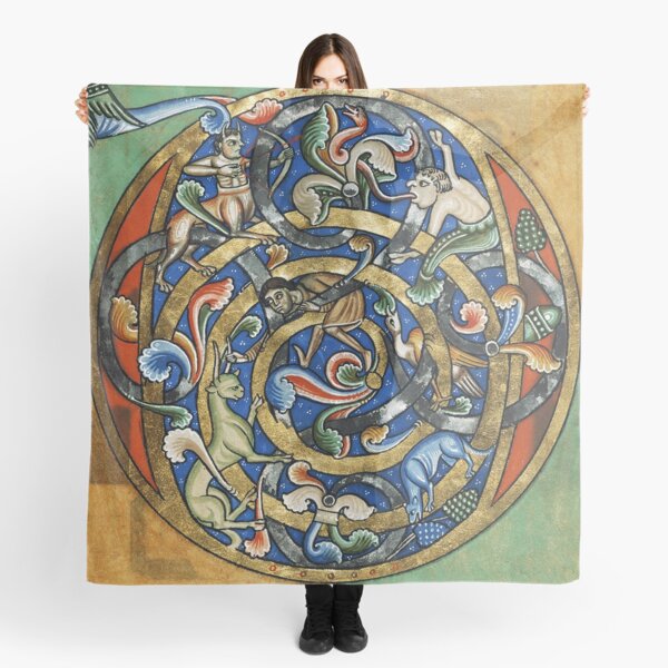 Item preview, MEDIEVAL BESTIARY Fantastic Animals Gold Blue Round designed and sold by BulganLumini.