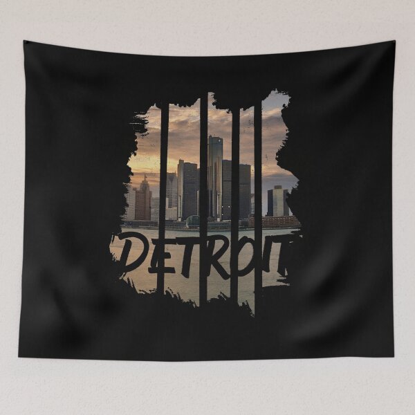Artikelvorschau, Detroit-Stadt-Himmel-Linie beunruhigte Designgraphik entworfen und verkauft von Raymond Cloud.