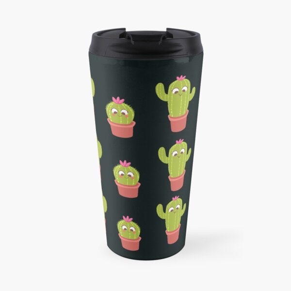 Baby cactus pattern black background Travel Mug