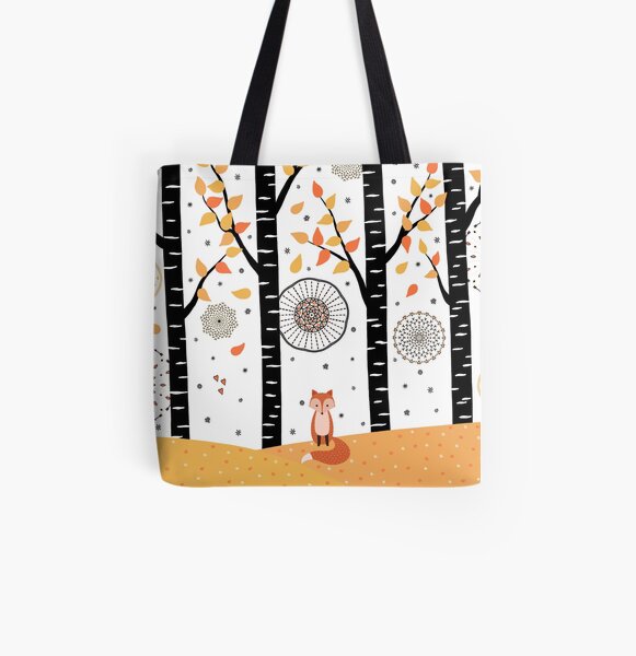 Fox - Birch Trees - Autumn All Over Print Tote Bag