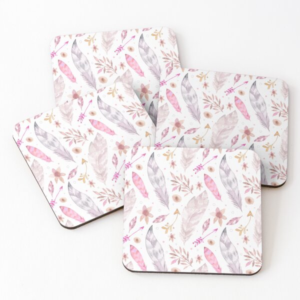Item preview, Pink and grey feather watercolor pattern designed and sold by tqueen.