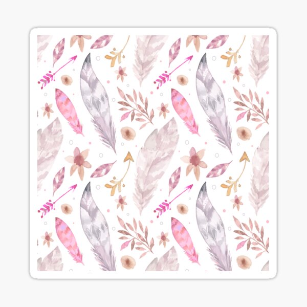 Pink and grey feather watercolor pattern Sticker