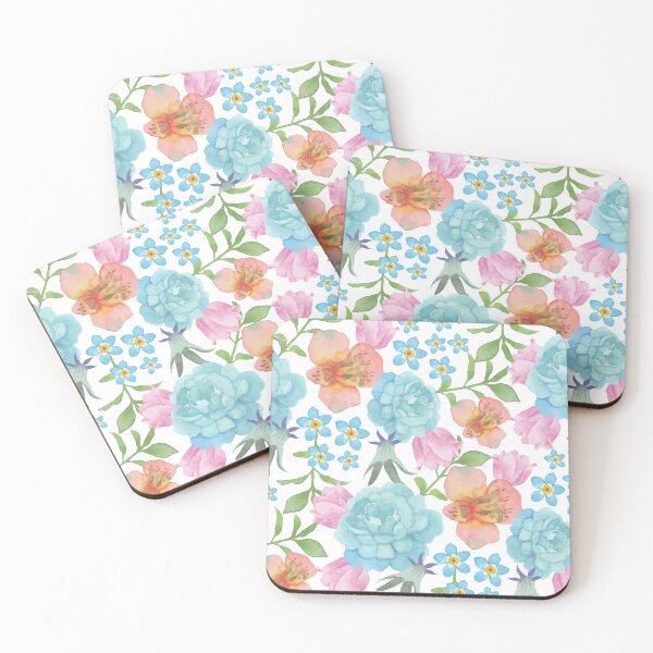 Item preview, Watercolor floral blue, orange, pink flowers designed and sold by tqueen.