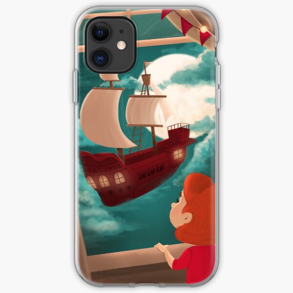 Moon and redhear little girl Children's Illustration nursery iPhone Soft Case