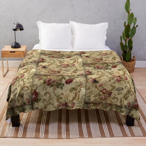 Item preview, Vintage brocade, gold, crimson flowers fabric designed and sold by BalloonPrints.