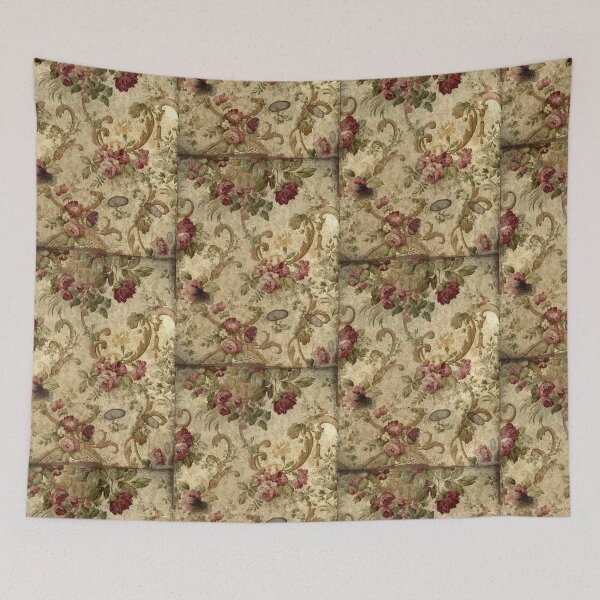 Item preview, Vintage brocade, gold, crimson flowers fabric designed and sold by BalloonPrints.