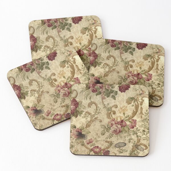 Item preview, Vintage brocade, gold, crimson flowers fabric designed and sold by BalloonPrints.