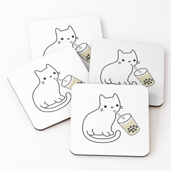 Item preview, White Cat Drinking Boba Milk Tea designed and sold by bobalogy.