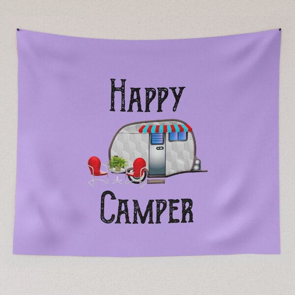 Aperçu de l'œuvre Happy Camper avec remorque Retro Camper créée et vendue par BalloonPrints.