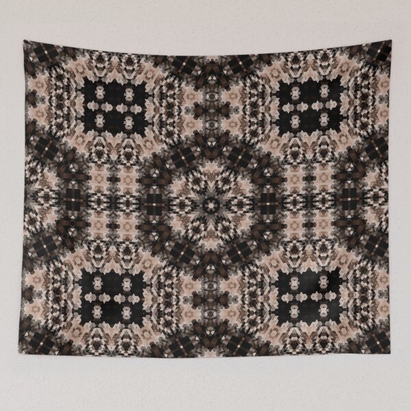 Item preview, Brown beige ornament kaleidoscopic decor black mandala folk designed and sold by fuzzyfox.