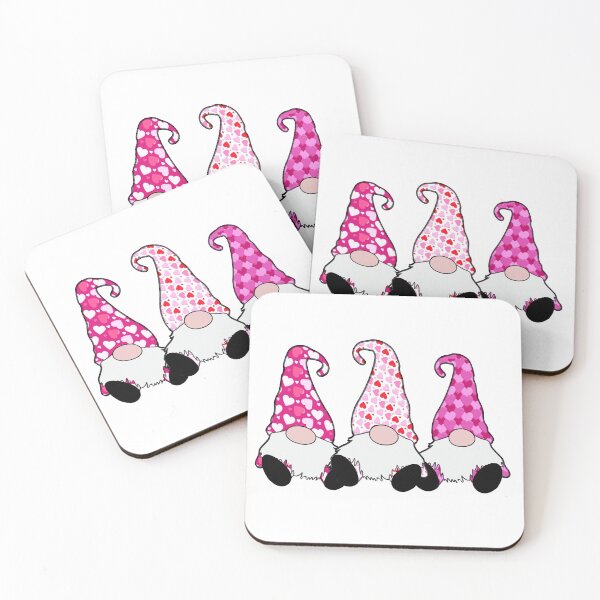 Item preview, 3 Valentines Pink Gnomes Red Pink Hats Hearts, Swedish Tomte Cute Elves designed and sold by funnytshirtemp.