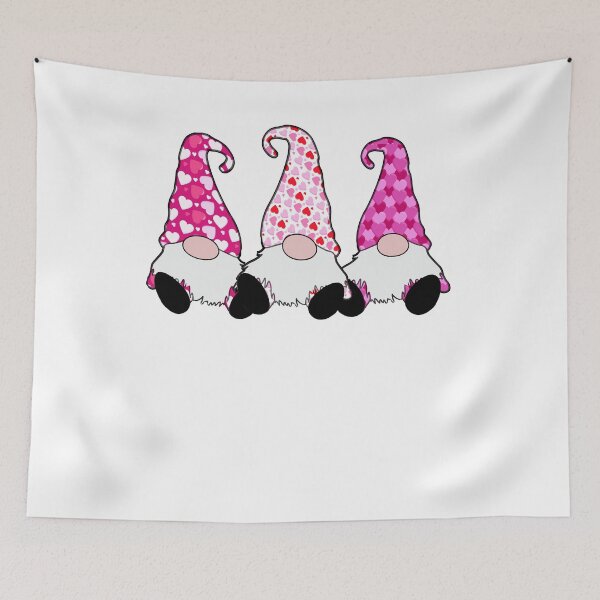 Item preview, 3 Valentines Pink Gnomes Red Pink Hats Hearts, Swedish Tomte Cute Elves designed and sold by funnytshirtemp.