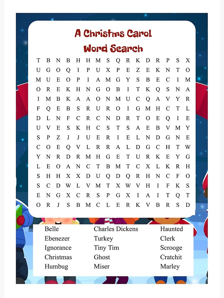 A Christmas Carol Word Search Art Board Print By Sharkprintables Redbubble