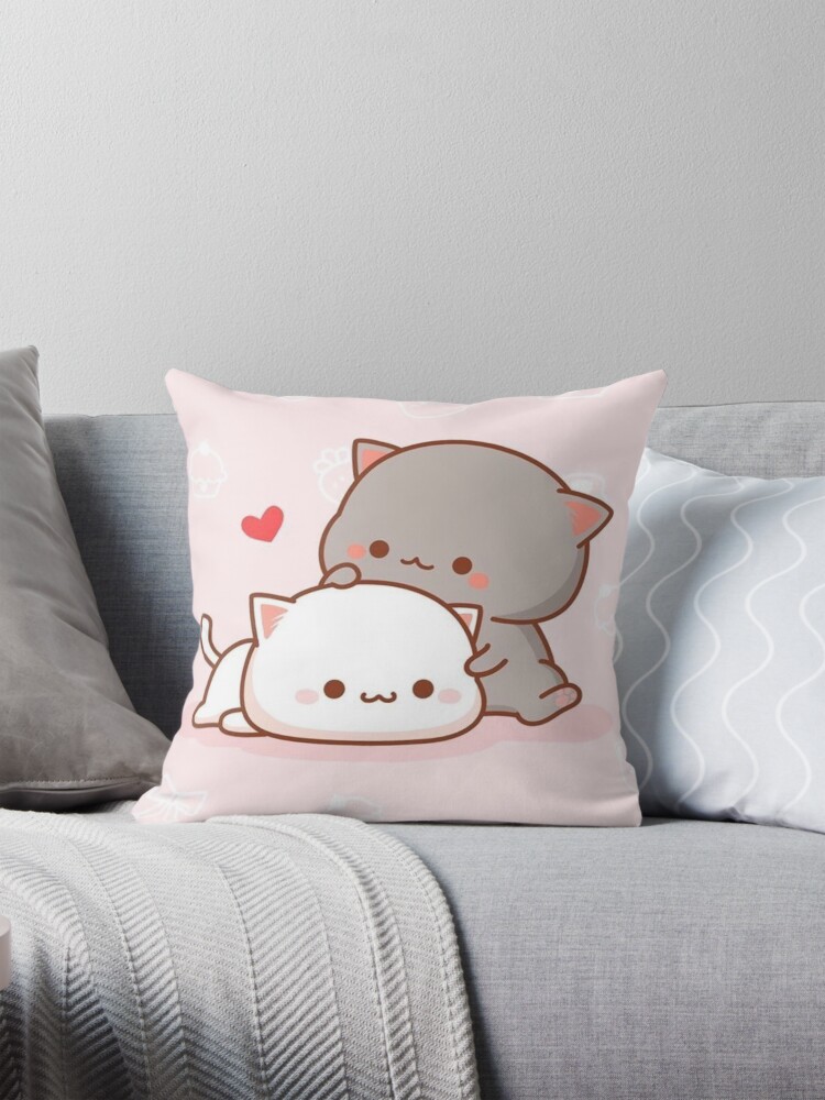 Pink Kawaii Cats Pillow for Sale by Flakey Redbubble