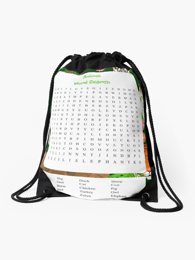 Animal Word Search Drawstring Bag By Sharkprintables Redbubble - find the cows vip roblox
