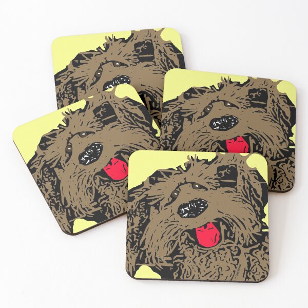 Item preview, Brown fuzzy puppy dog on yellow background designed and sold by Sunny Creations.