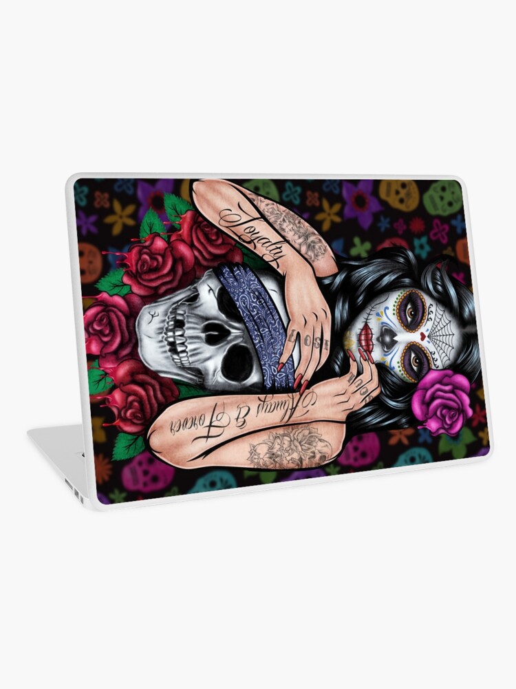 sugar skull floral Tattoo girl day of the dead 