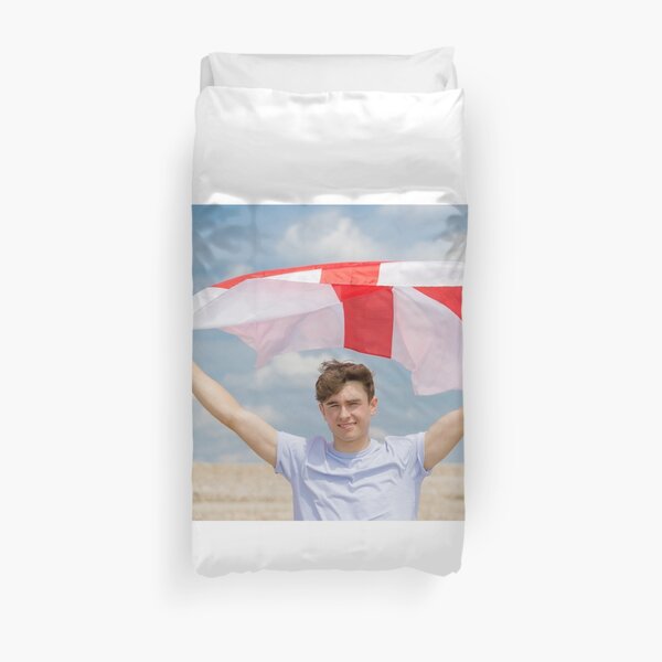 A young man with the Flag of England, the cross of St George Duvet Cover