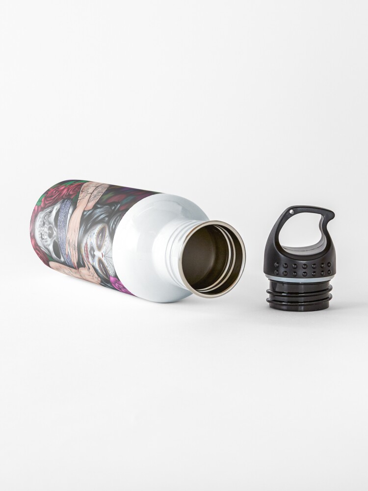 Alternate view of sugar skull floral Tattoo girl day of the dead ( dia de los muertos) makes perfect gifts for any occasion Water Bottle