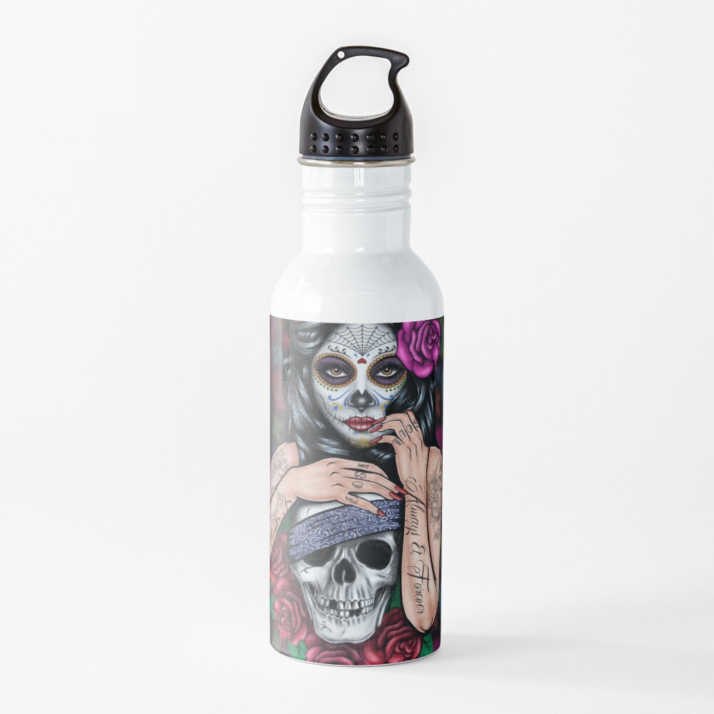 sugar skull floral Tattoo girl day of the dead ( dia de los muertos) makes perfect gifts for any occasion Water Bottle