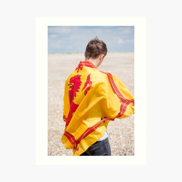 A young man with a Lion Rampant of Scotland flag Art Print