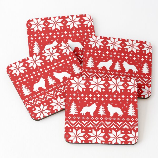 Item preview, Belgian Shepherd Silhouettes Red and White Christmas Holiday Pattern designed and sold by Jenn Inashvili.
