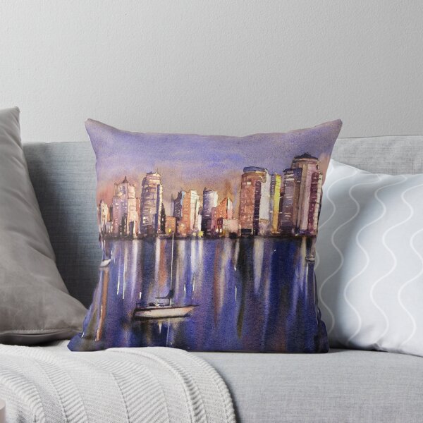 Item preview, Watercolor painting of boats and skyline of downtown Vancouver- British Columbia, Canada designed and sold by rfoxphoto.
