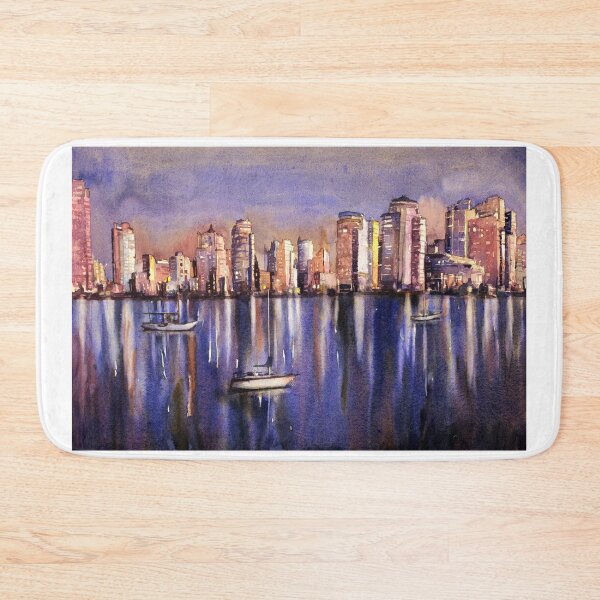 Item preview, Watercolor painting of boats and skyline of downtown Vancouver- British Columbia, Canada designed and sold by rfoxphoto.