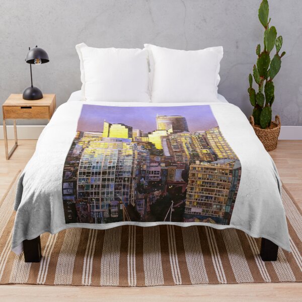 Item preview, Vancouver, BC skyline at sunset.  Watercolor painting of downtown Vancouver buildings at sunset- Canada designed and sold by rfoxphoto.