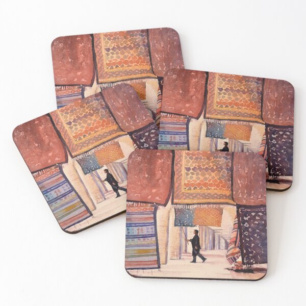 Item preview, Tunisian carpet vendor at Saharan town.  Watercolor painting of carpet vendor in Tunisia. designed and sold by rfoxphoto.