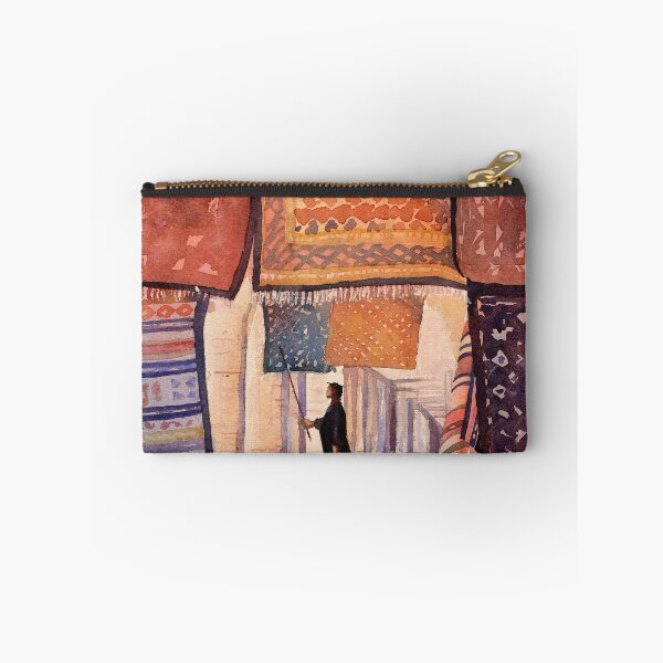 Item preview, Tunisian carpet vendor at Saharan town.  Watercolor painting of carpet vendor in Tunisia. designed and sold by rfoxphoto.