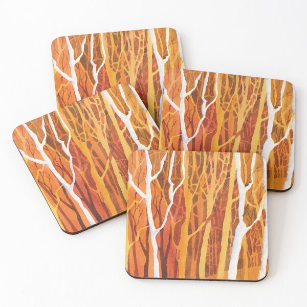 Item preview, Watercolor painting of trees in forest.  Tree art watercolor painting yellow orange designed and sold by rfoxphoto.