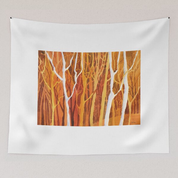 Item preview, Watercolor painting of trees in forest.  Tree art watercolor painting yellow orange designed and sold by rfoxphoto.