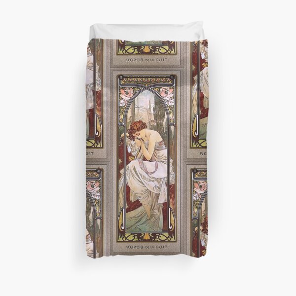 Rest Of The Night by Alphonse Mucha - Old Masters Paintings Reproduction Duvet Cover